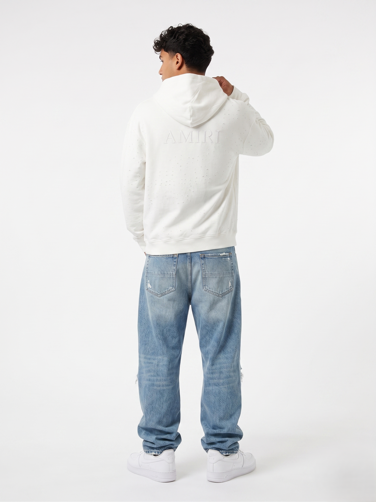 Amiri "Core Logo" Shotgun Distress White Hoodie