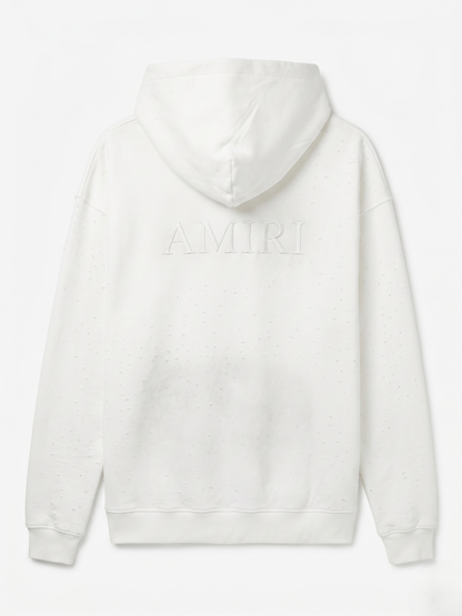 Amiri "Core Logo" Shotgun Distress White Hoodie