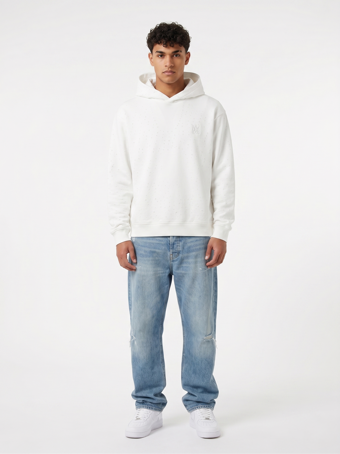 Amiri "Core Logo" Shotgun Distress White Hoodie