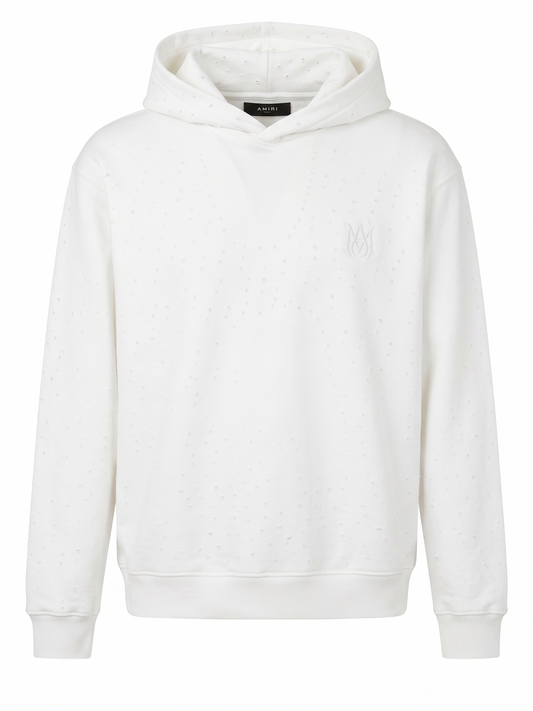 Amiri "Core Logo" Shotgun Distress White Hoodie