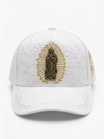 Gorra Premium "Manto Sagrado" - Edición Virgen de Guadalupe Oro y Blanco