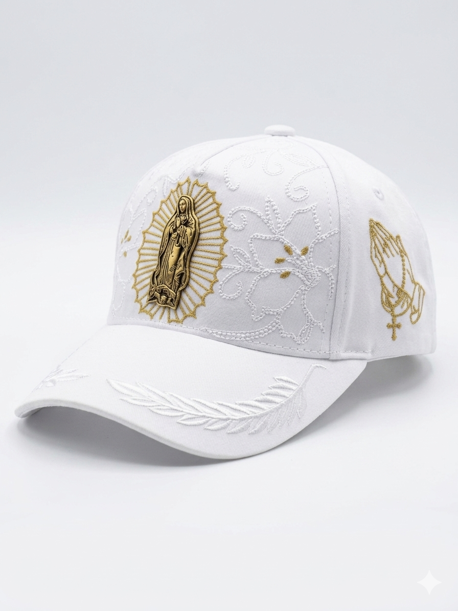 Gorra Premium "Manto Sagrado" - Edición Virgen de Guadalupe Oro y Blanco