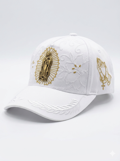 Gorra Premium "Manto Sagrado" - Edición Virgen de Guadalupe Oro y Blanco