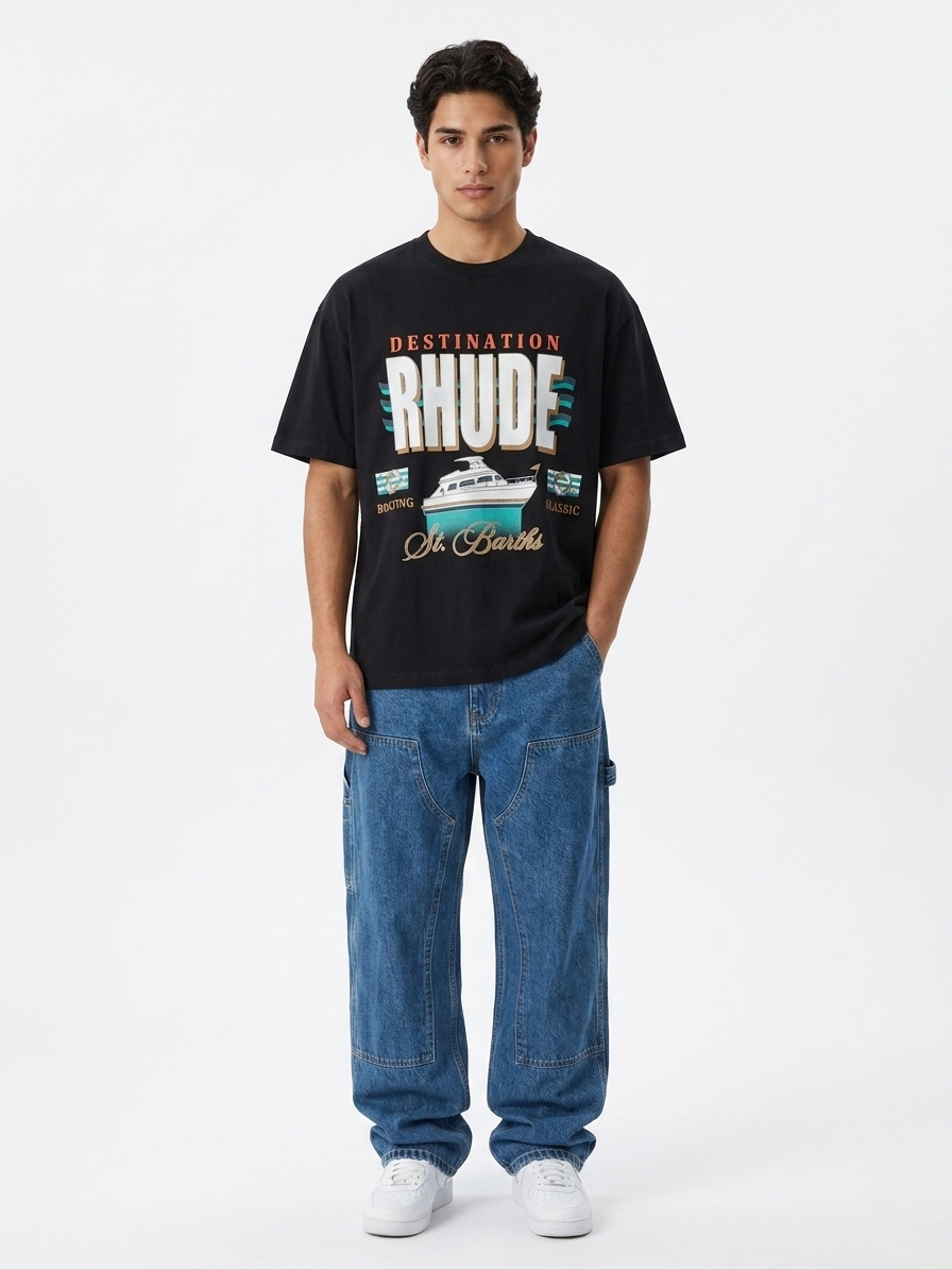 Rhude St. Barths Boating Graphic Tee – Black