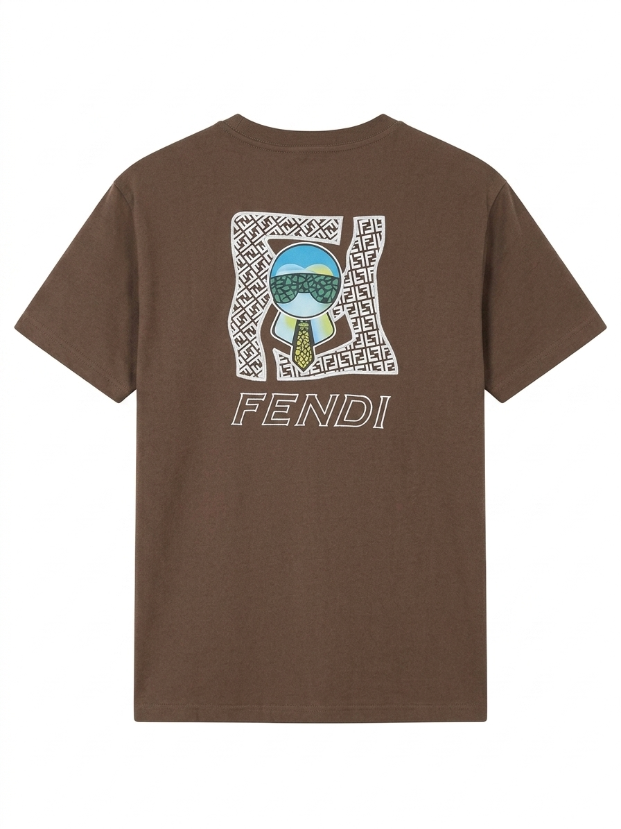 Fendi Karlito Geometric Graphic Tee – Brown