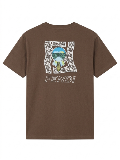 Fendi Karlito Geometric Graphic Tee – Brown