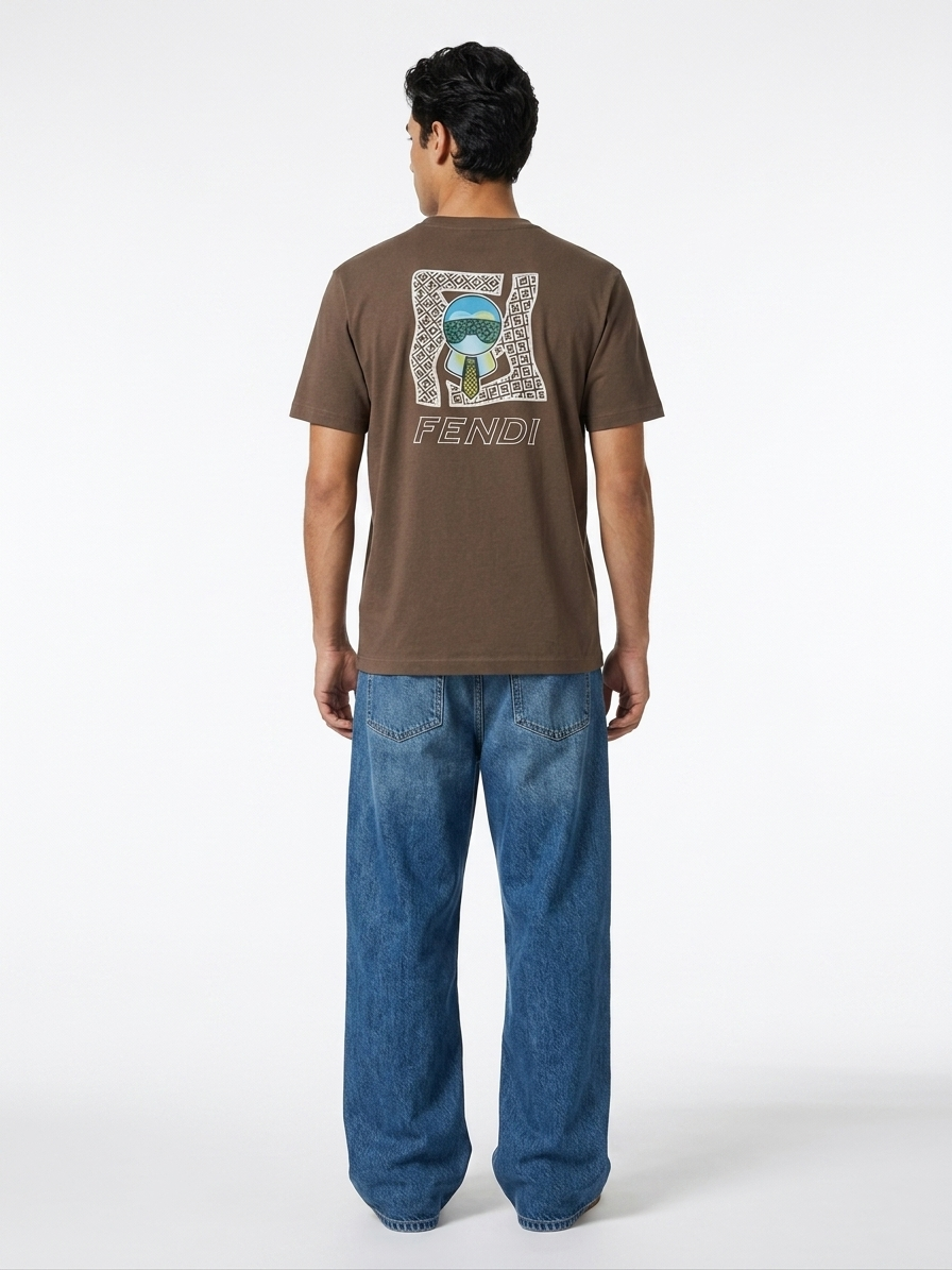 Fendi Karlito Geometric Graphic Tee – Brown