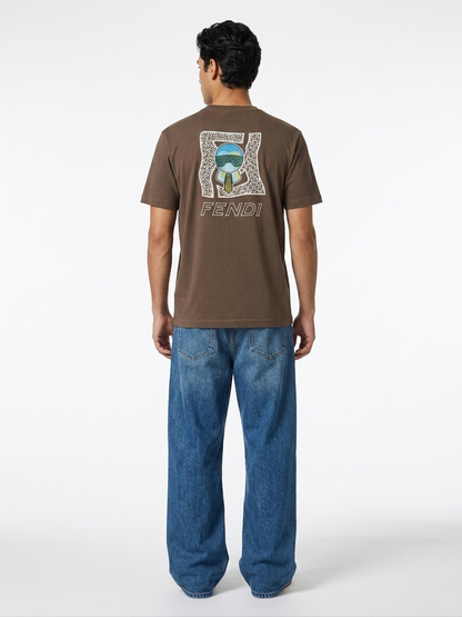 Fendi Karlito Geometric Graphic Tee – Brown